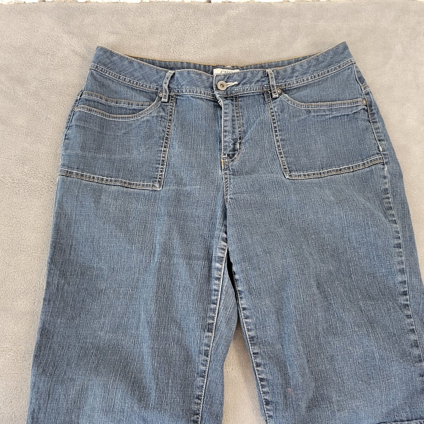 Cato Womens Jeans 16W Plus Capri Medium Blue Denim Zip Fly Comfy Cotton Blend