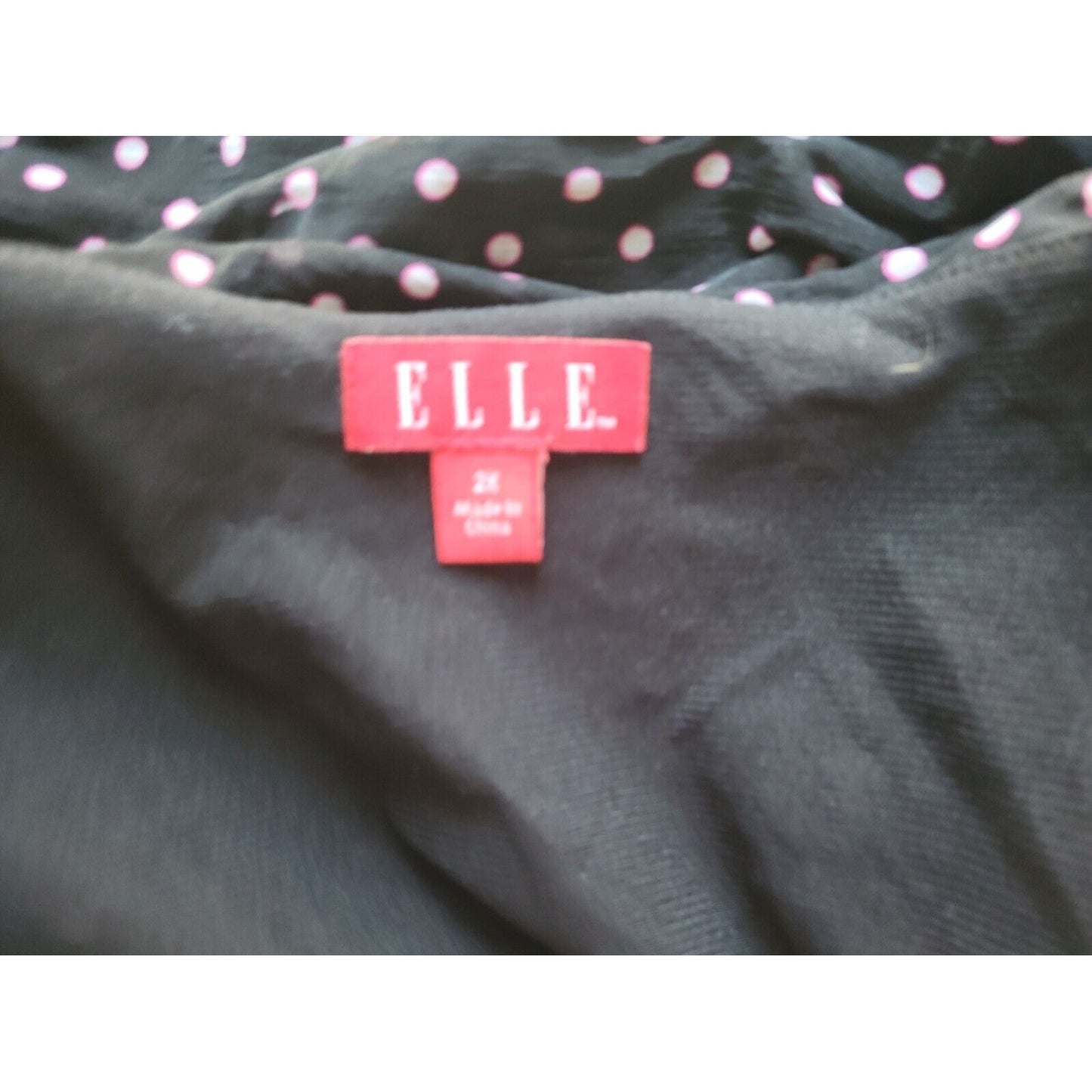 Elle Womens Top 2X Plus Sleeveless Peplum Black Polka Dot Sleeveless Ruffle Neck