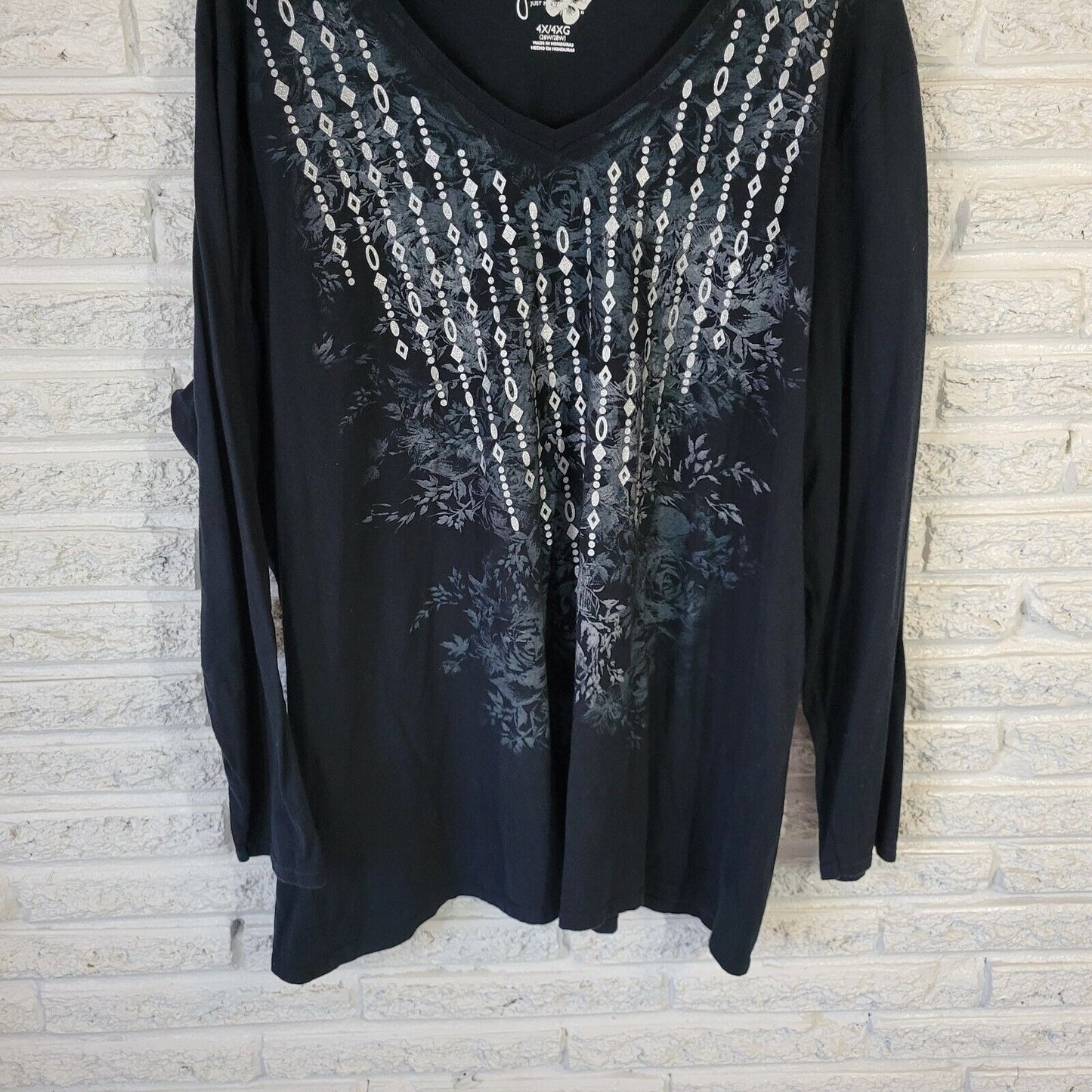 Just My Size Women Top 4X Plus Tee Long Sleeve Black Glitter Cotton Comfy Casual