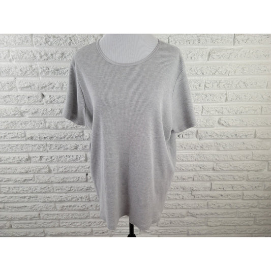 Woman Within Womens Top 2X Plus Short Sleeve Pullover Solid Gray Stretchy Casual