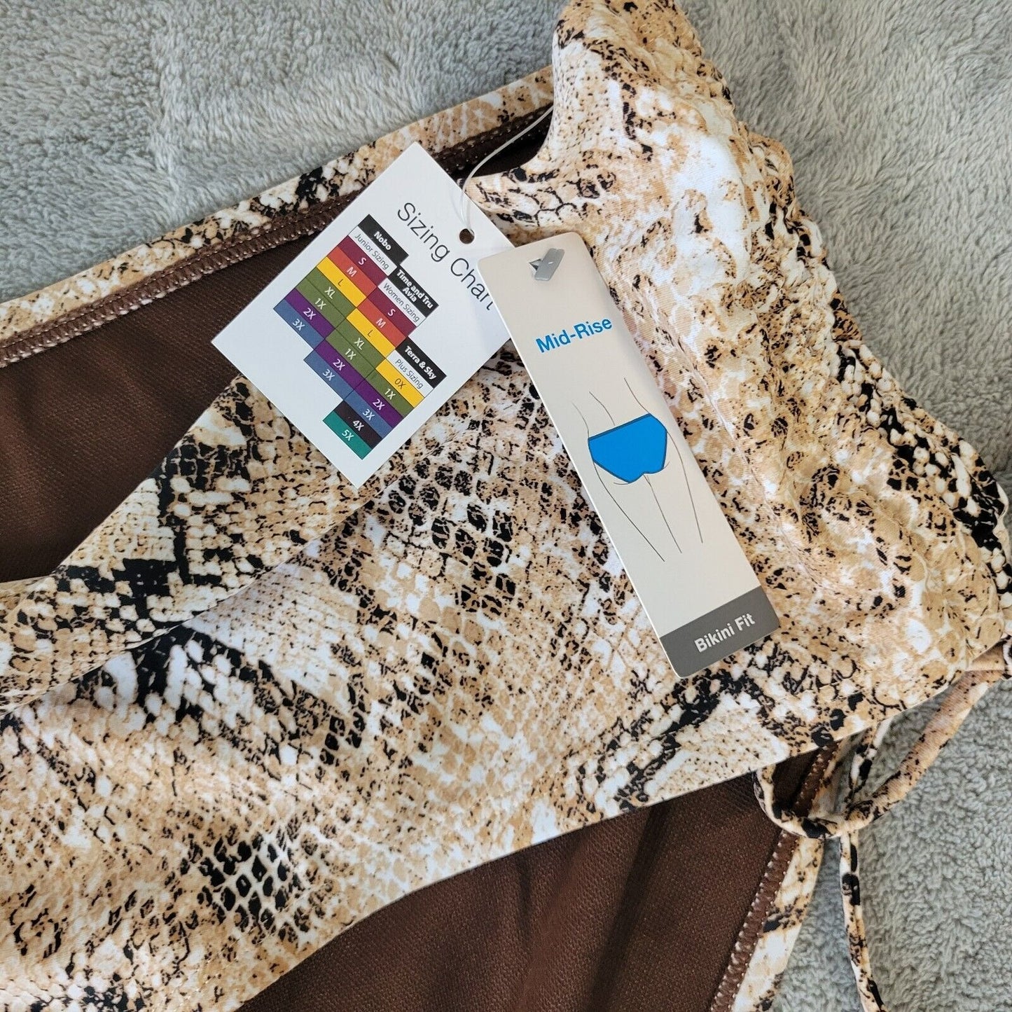 Time Tru Women Bikini Bottom 2X 20W 22W Plus Tan Brown Animal Print Swimwear New