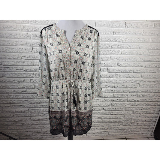 Signature Studio Women Top Extra Large Dress Tunic Crochet Back  Black Geometric