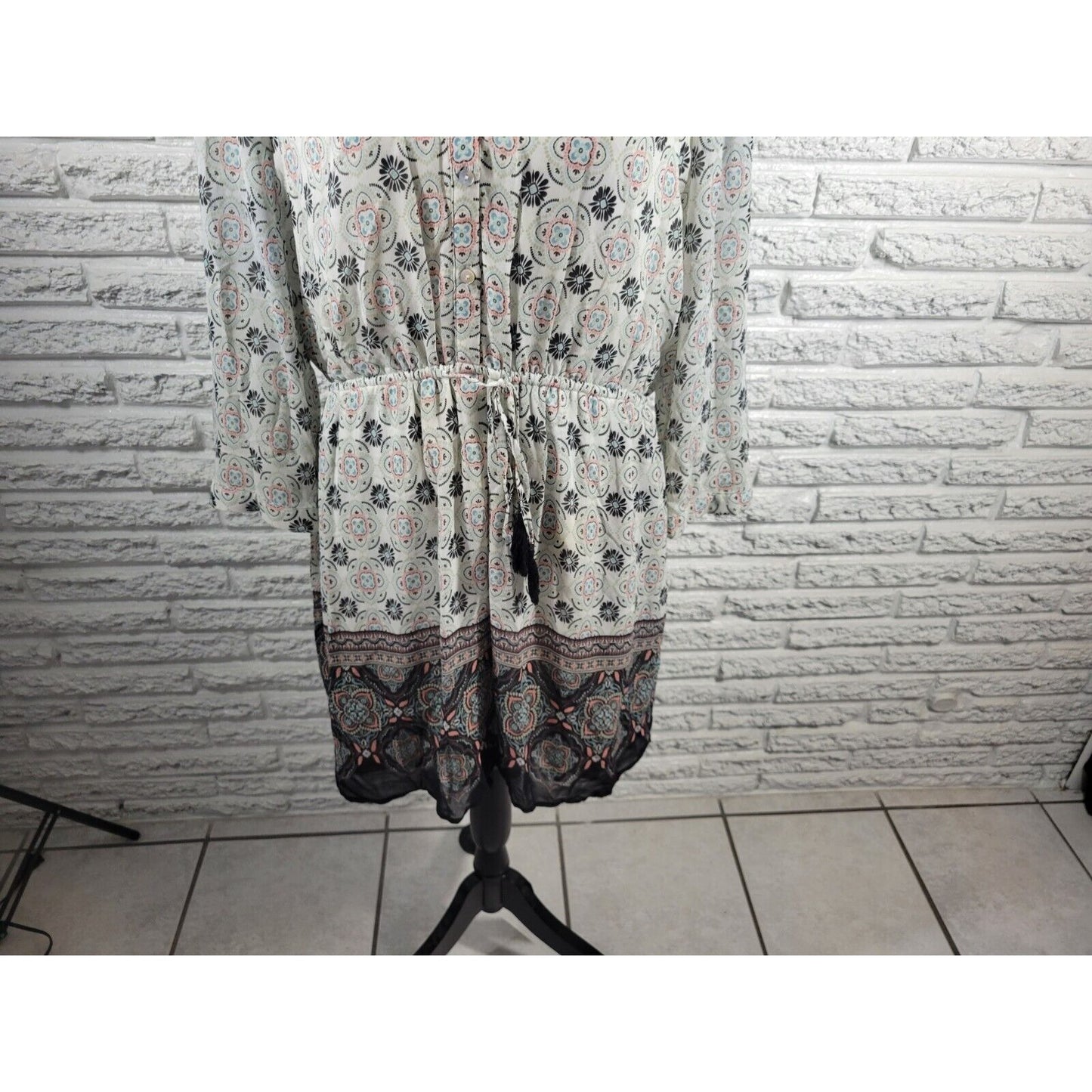 Signature Studio Women Top Extra Large Dress Tunic Crochet Back Black Geometric