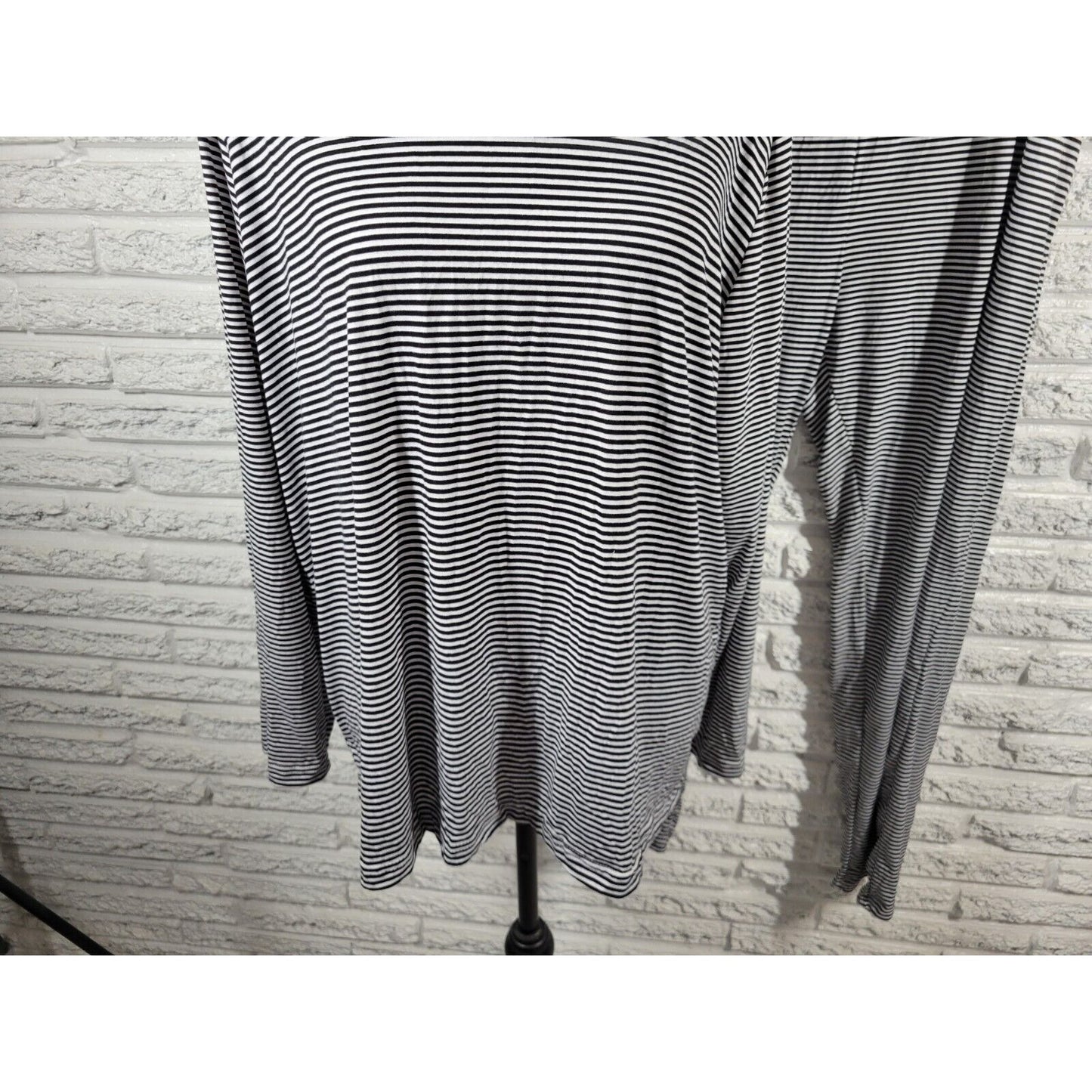 Real Essentials Womens Pajama Set 1X Black White Stripe Loungewear Poly Blend