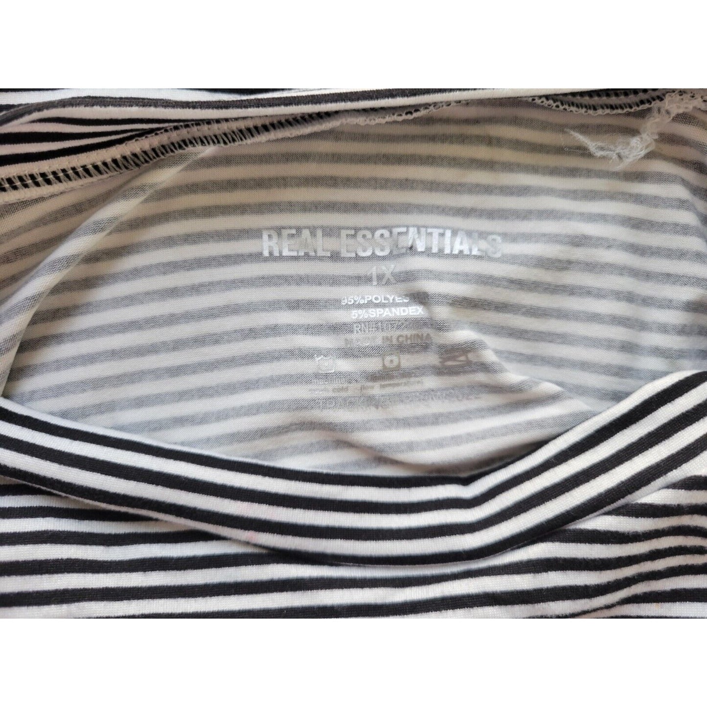 Real Essentials Womens Pajama Set 1X Black White Stripe Loungewear Poly Blend