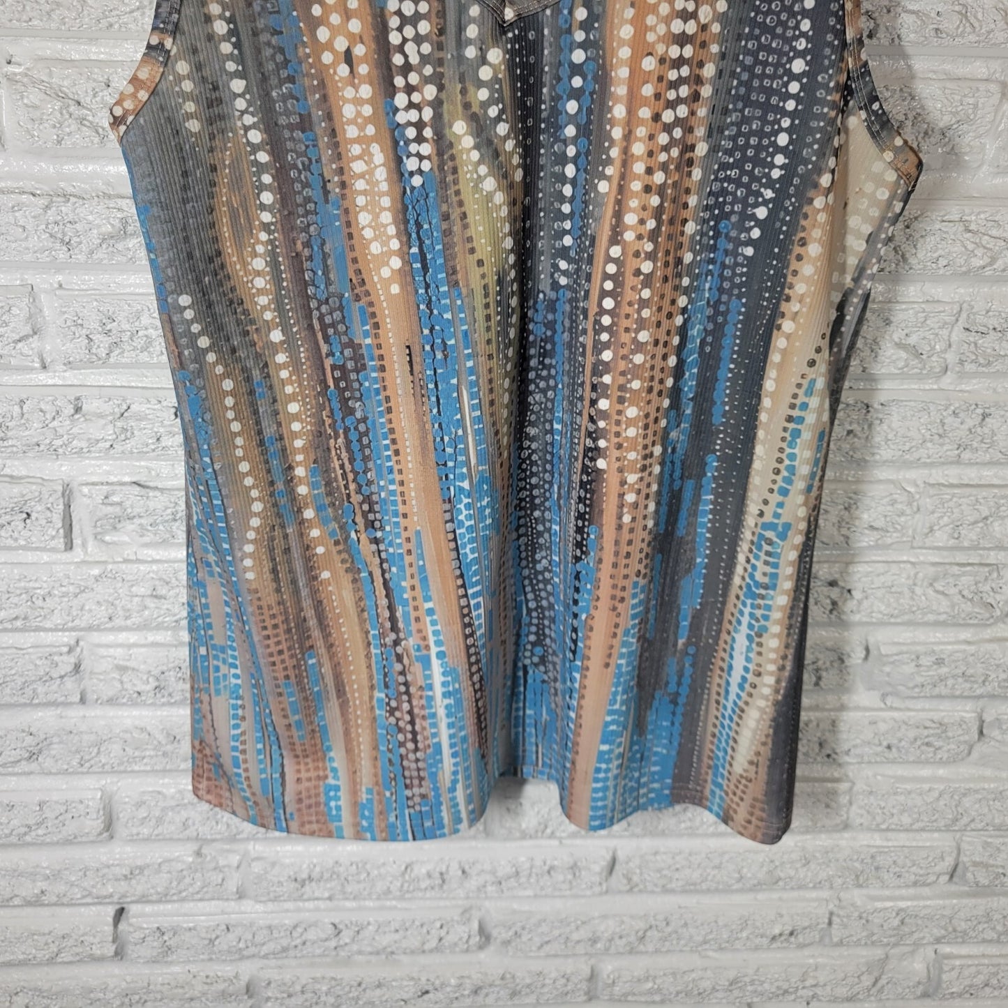 Women Top Extra Large XL Tank Sleeveless Blue Geometric Cotton Blend Lightweight