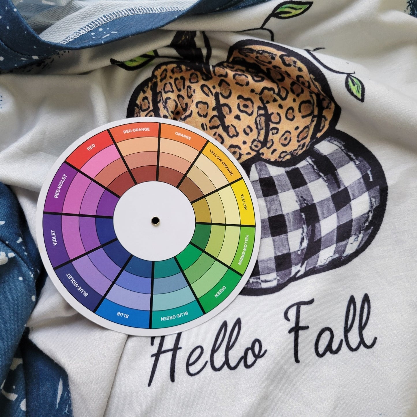 Hello Fall Autumn Womens Top 2XL Plus Blue Long Sleeve Poly Blend Pumpkin Casual