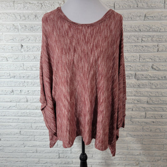 Knox Rose Women Sweater L XL Oversized Open Sides Brown Marled Poncho Poly Blend