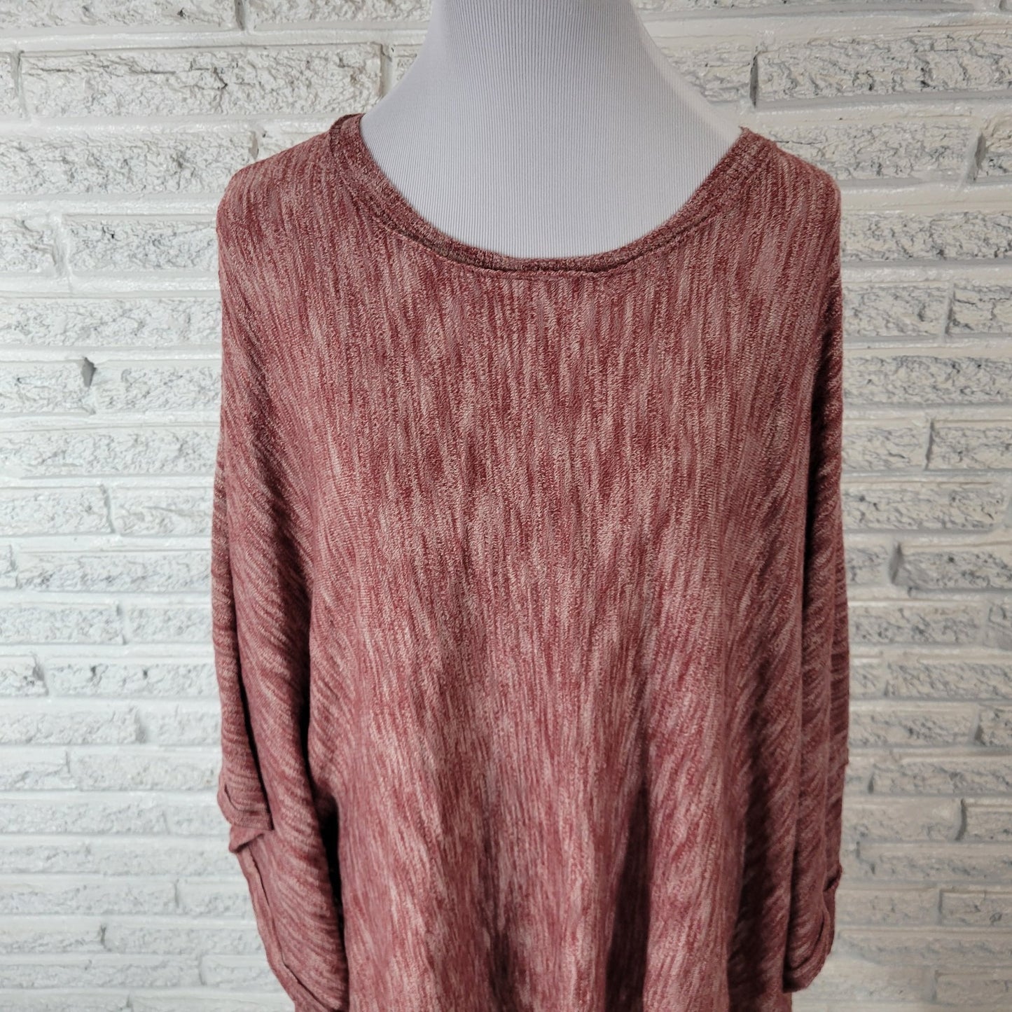 Knox Rose Women Sweater L XL Oversized Open Sides Brown Marled Poncho Poly Blend