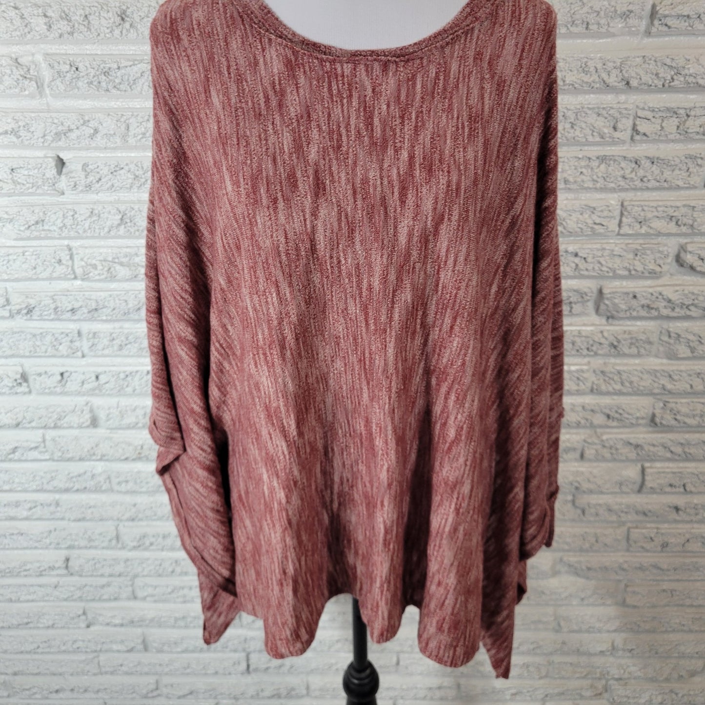 Knox Rose Women Sweater L XL Oversized Open Sides Brown Marled Poncho Poly Blend