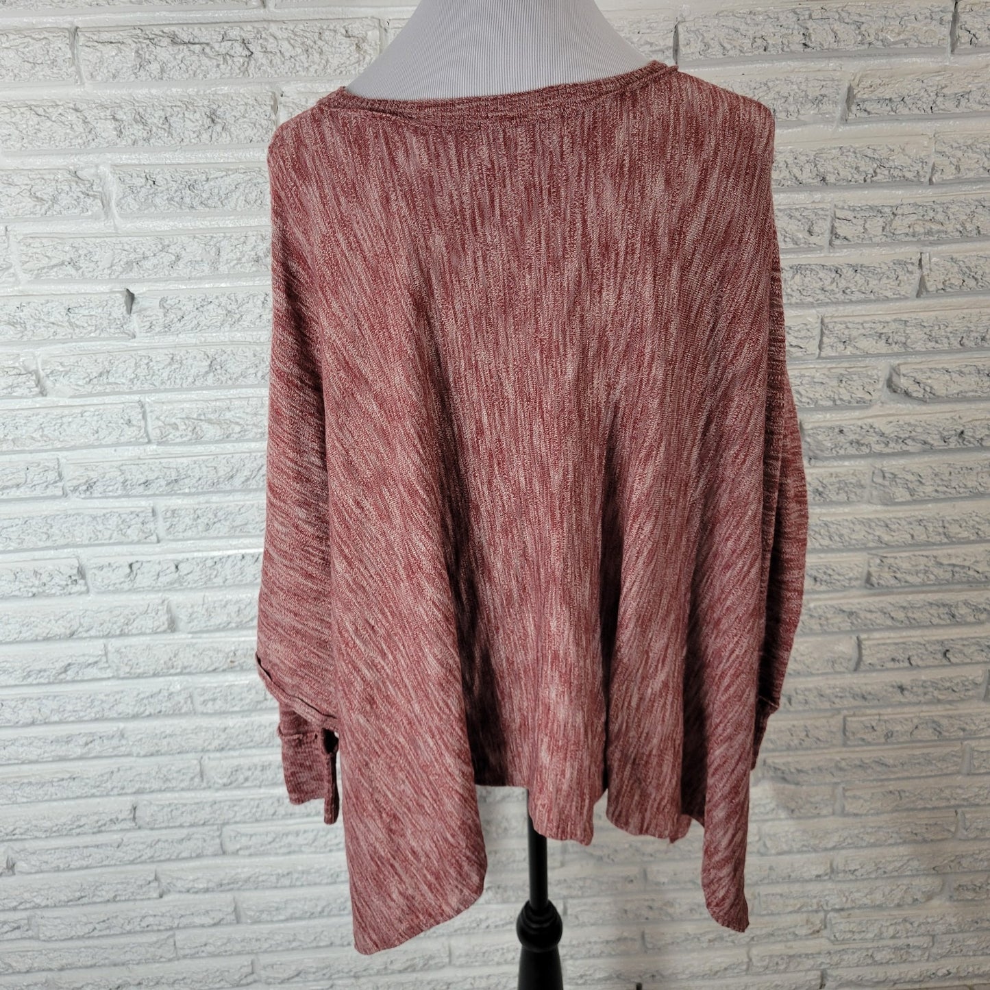 Knox Rose Women Sweater L XL Oversized Open Sides Brown Marled Poncho Poly Blend