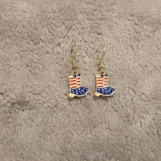 Fourth of July Patriotic Womens Earrings One Pair Cowgirl Boots Flag USA Hanging