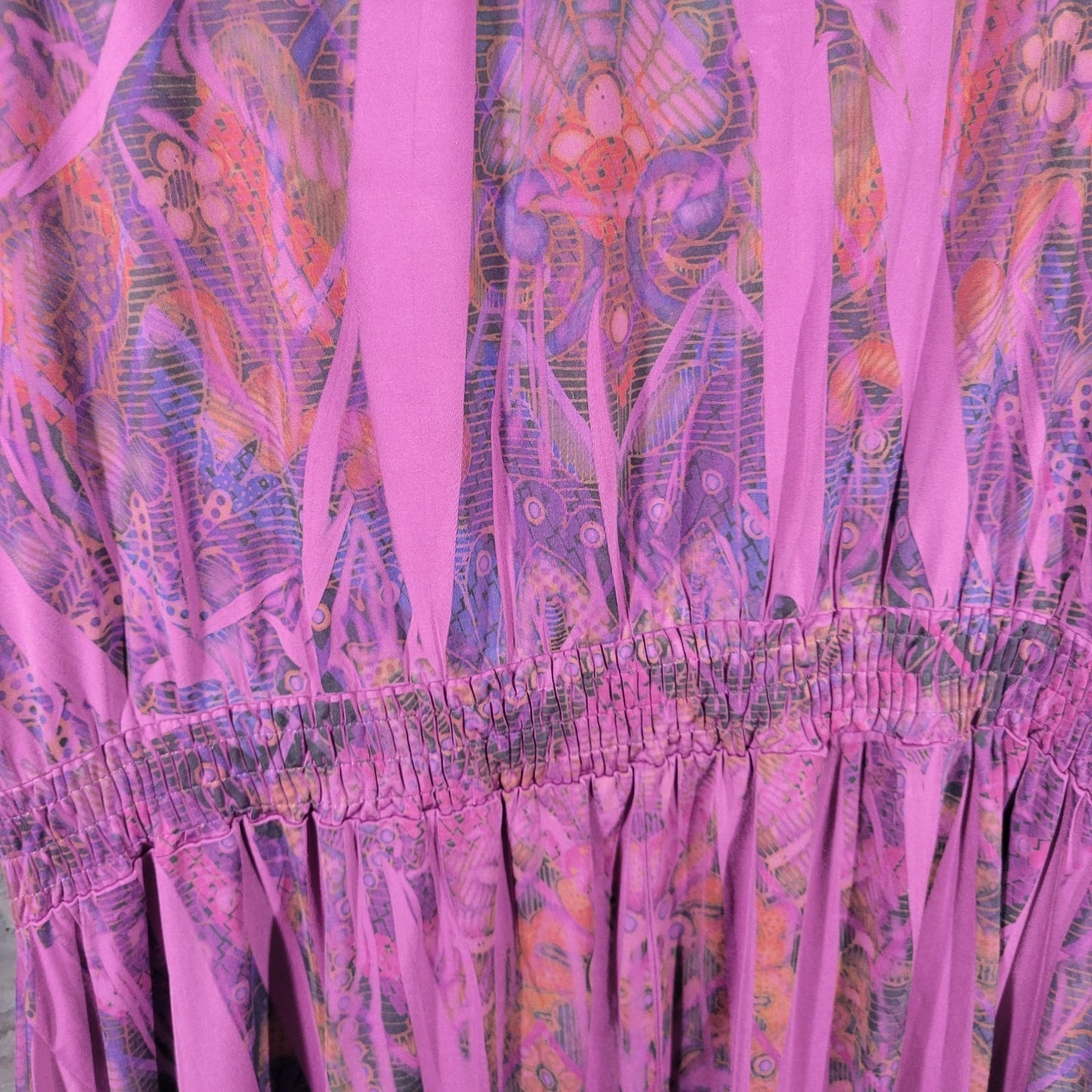 Live Let Live Womens Top XL Tunic Cinched 3/4 Sleeve Purple Laser Cut Shark Bite