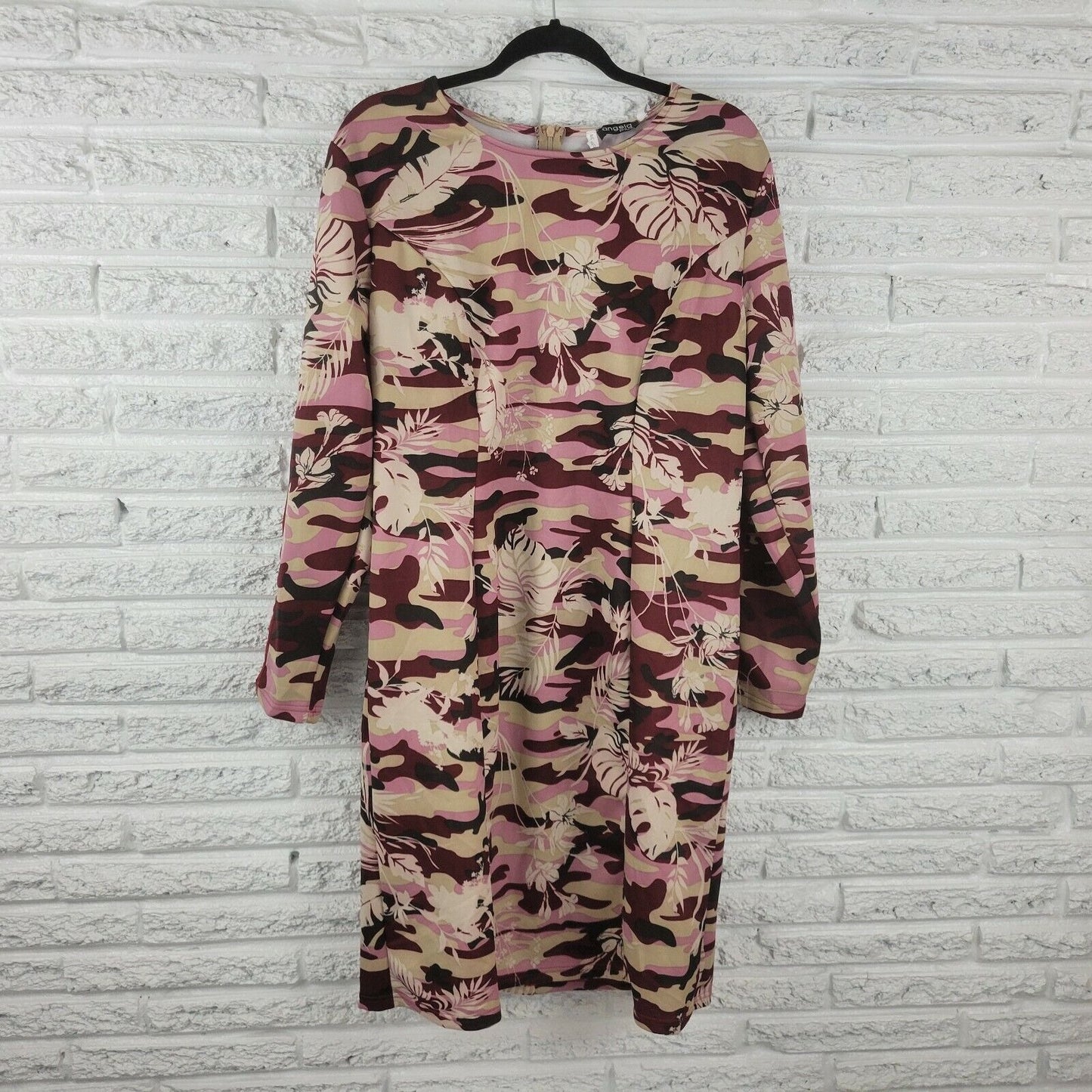 Angela Plus Women Dress 3XL Plus Shift Long Sleeve Burgundy Floral Career Office