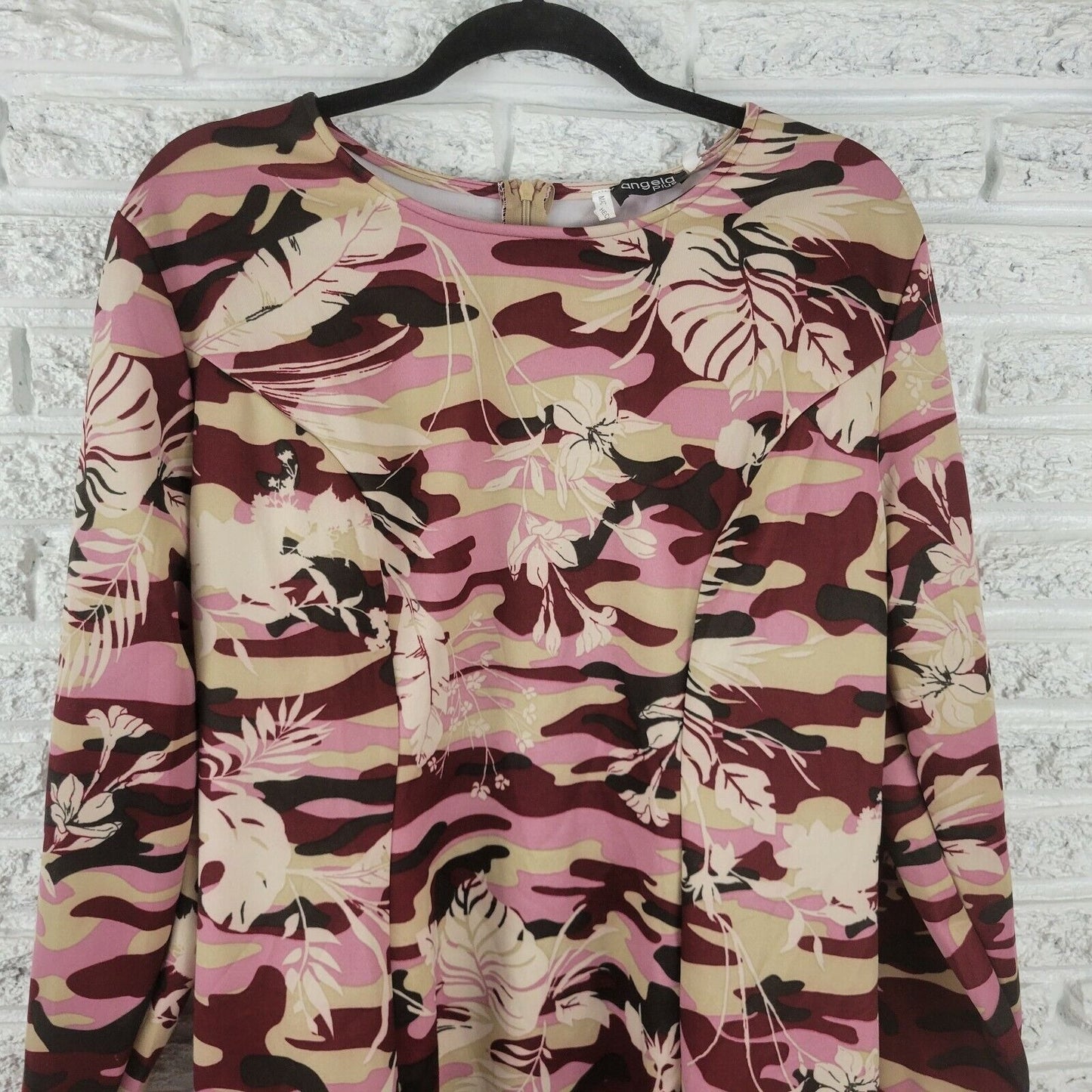 Angela Plus Women Dress 3XL Plus Shift Long Sleeve Burgundy Floral Career Office