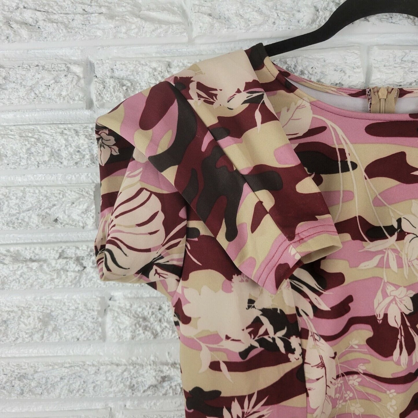 Angela Plus Women Dress 3XL Plus Shift Long Sleeve Burgundy Floral Career Office