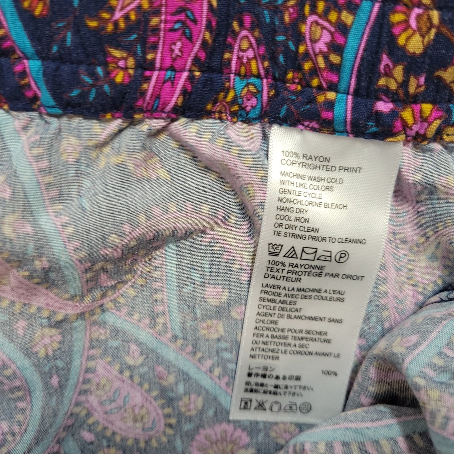 Tommy Bahama Womens Pants XL Pull On Drawstring Blue Paisley Lightweight Rayon