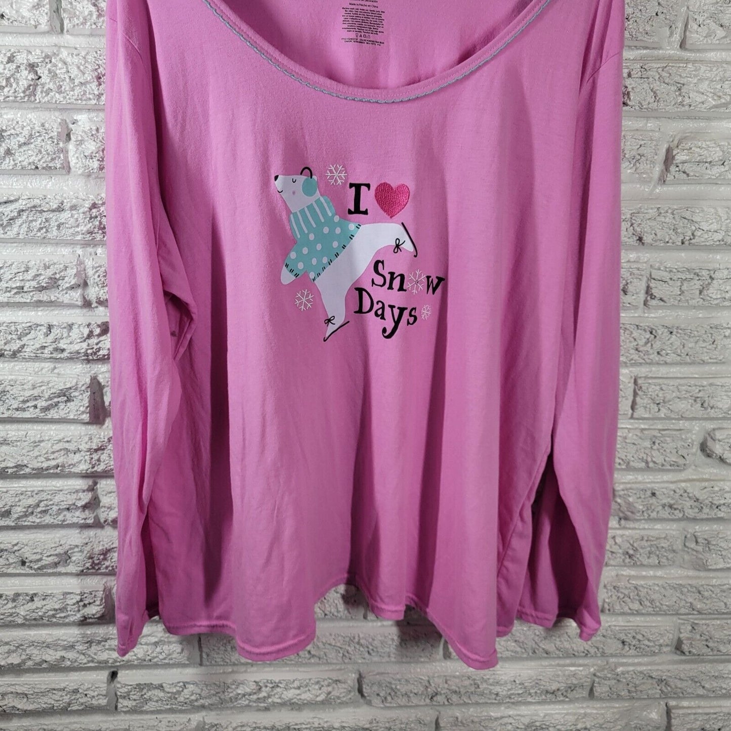 Secret Treasures Women Pajama Top 3X Pink Polar Bear Loungewear I Love Snow Days
