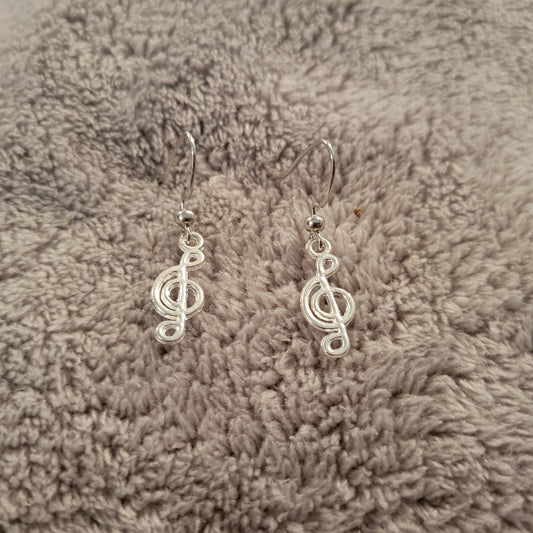 Treble Clef #4 Womens Earrings One Pair Music Silver Tone Alloy Band Orchestra