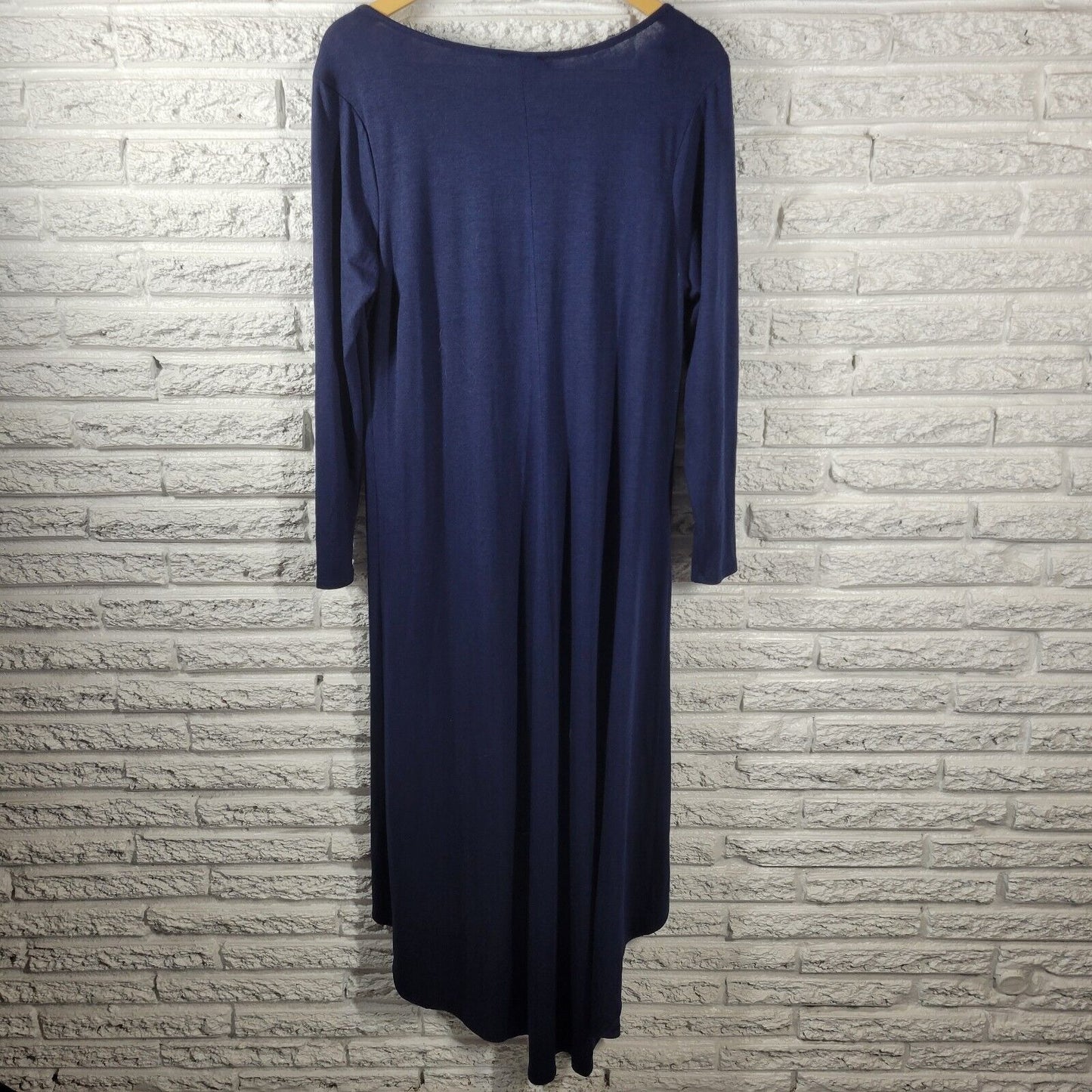 Ashley Stewart Women Dress 1X Plus Long Sleeve Blue High Low Deco Buttons Casual