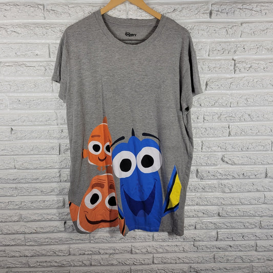 Disney Pixar Finding Dory Womens Pajama Top 1X Plus Gown Gray Cotton Blend Comfy
