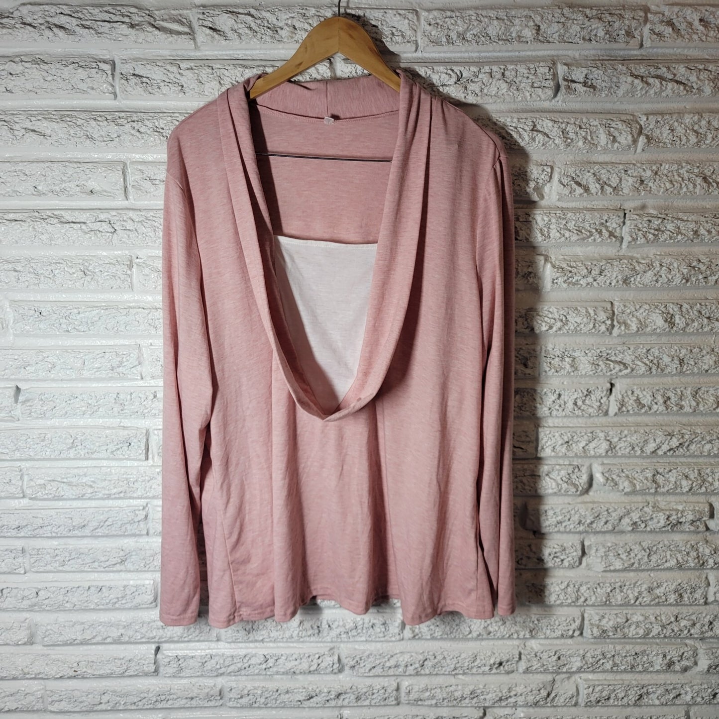 Womens Top 4XL Plus Long Sleeve Pale Pink Pullover Square Neck Poly Blend Draped