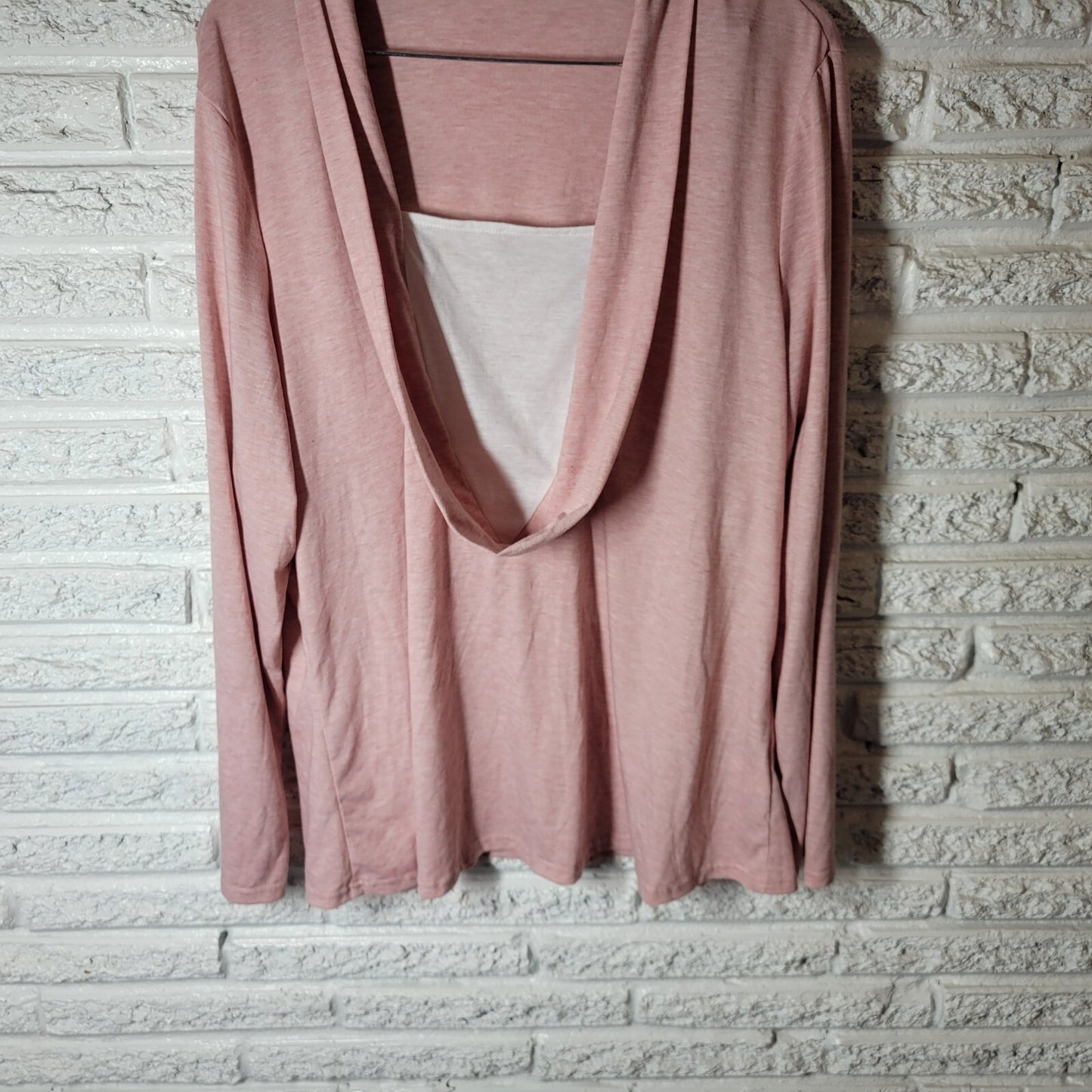 Womens Top 4XL Plus Long Sleeve Pale Pink Pullover Square Neck Poly Blend Draped