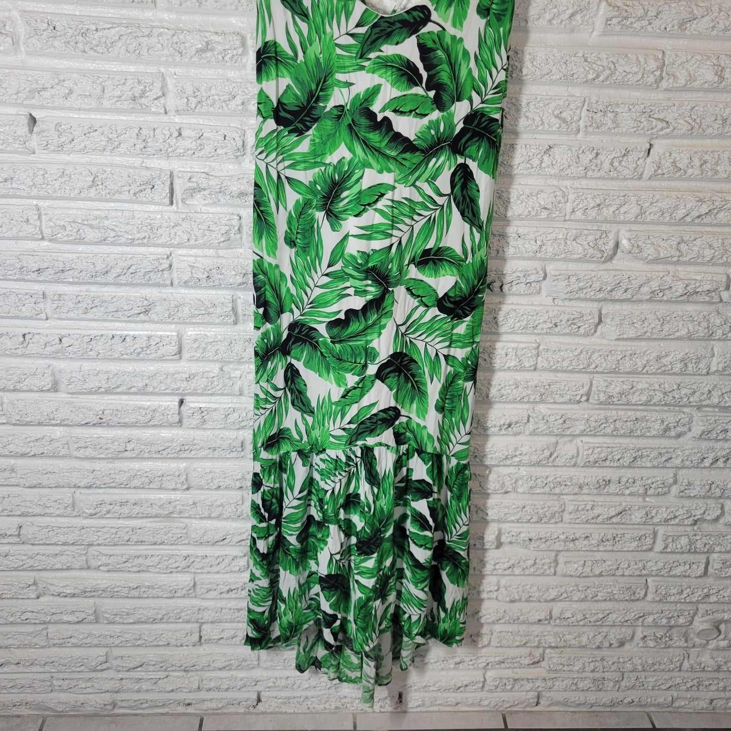 Scoop Women Dress XL 16 8 High Low Spaghetti Strap Criss Cross Back Green Floral