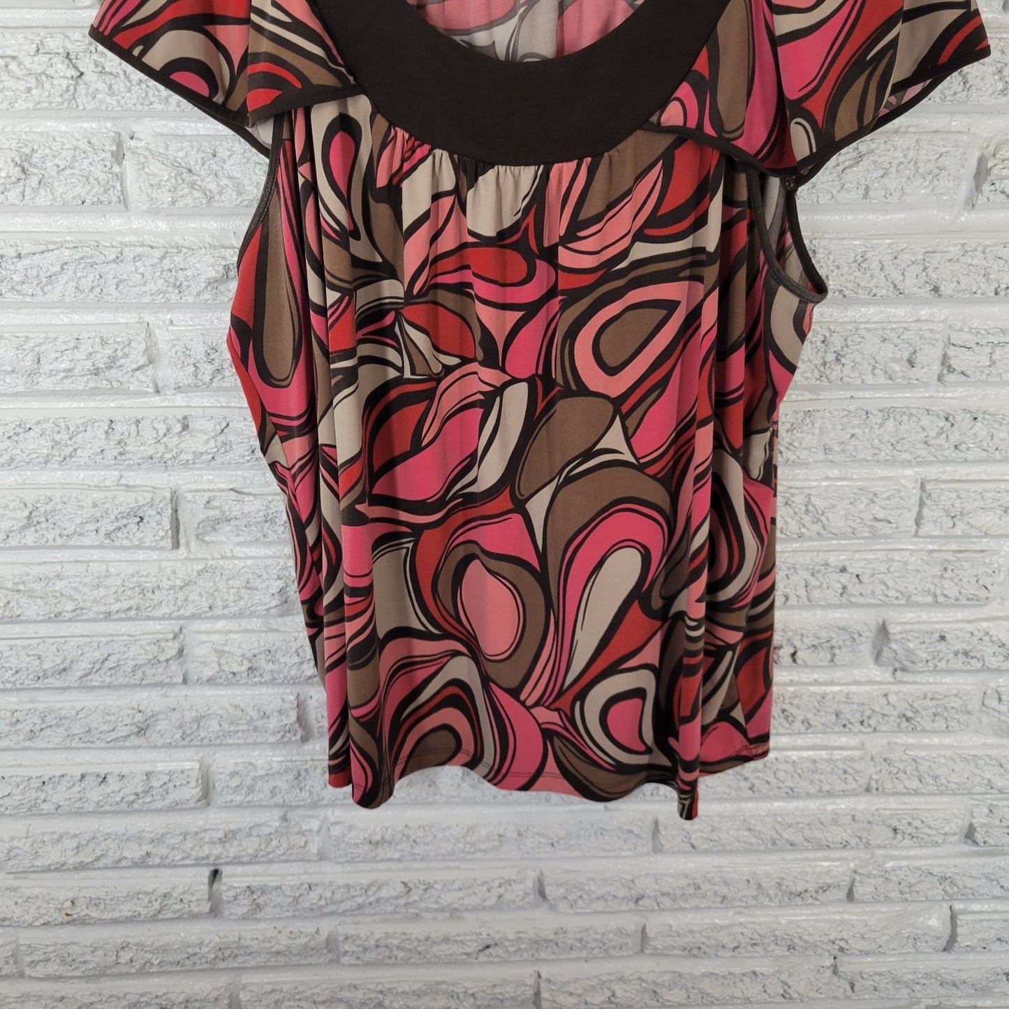 Apt 9 Womens Top 2X Plus Sleeveless Brown Pink Geometric Poly Blend Casual Comfy