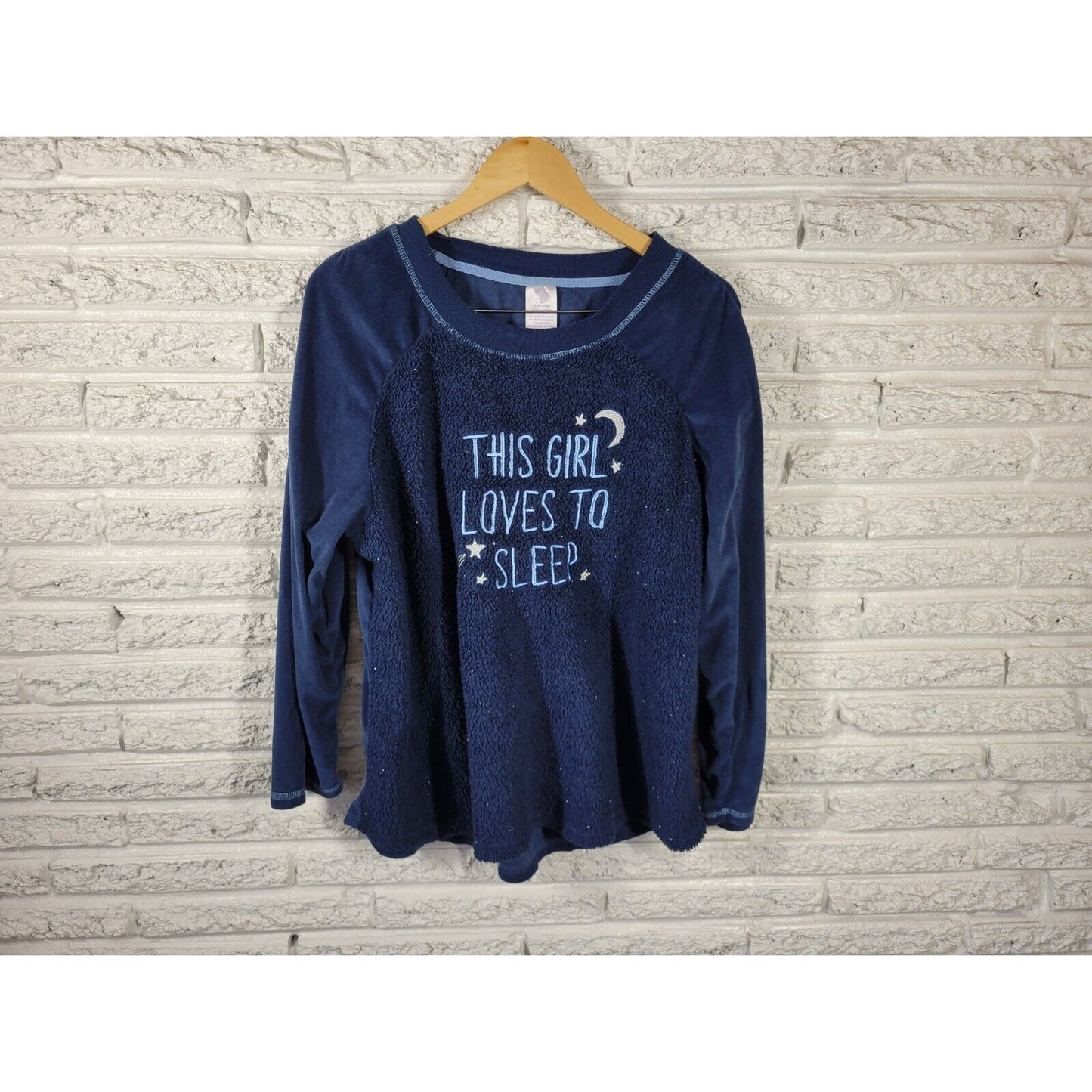 Secret Treasures Women Top 2X Pajama Blue Fleece This Girl Loves to Sleep Lounge