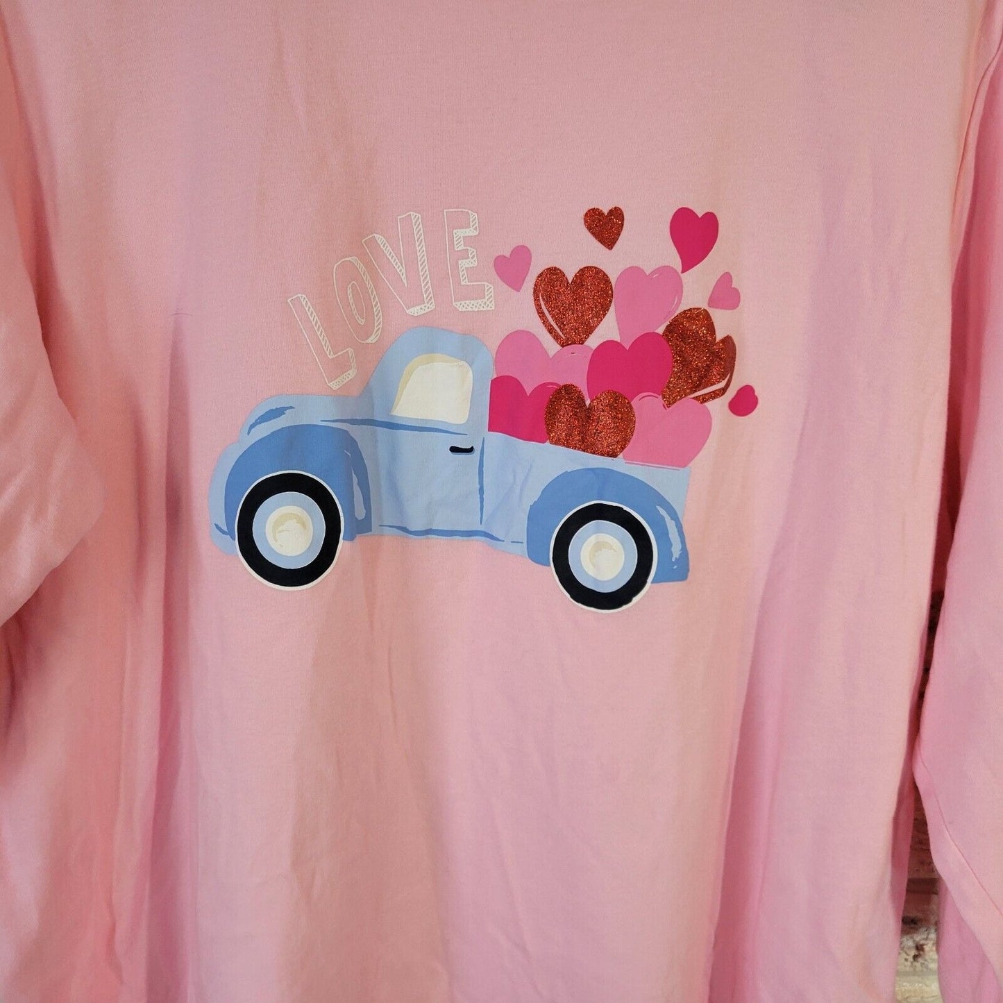 Valentines Day Kim Rogers Womens Top 2X Tee Soft Pink 3/4 Sleeve Love Glitter