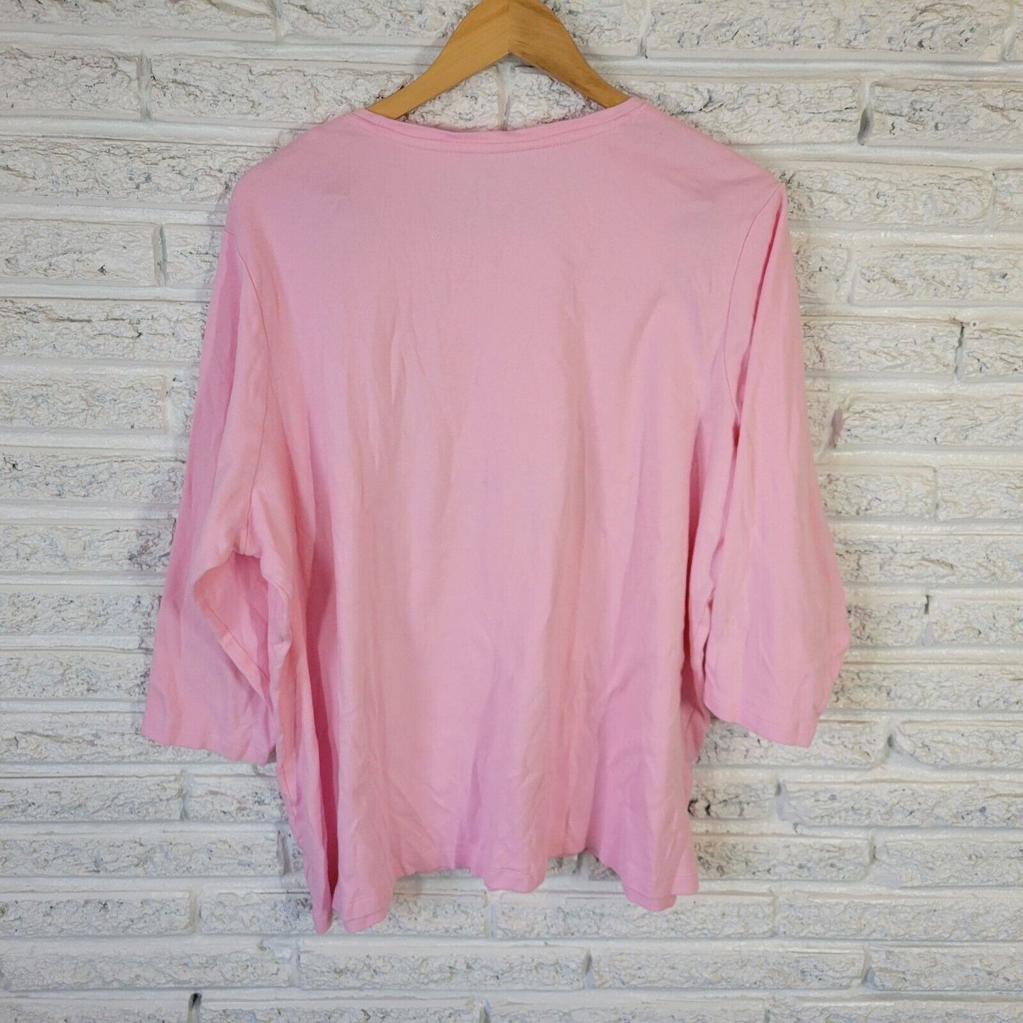 Valentines Day Kim Rogers Womens Top 2X Tee Soft Pink 3/4 Sleeve Love Glitter