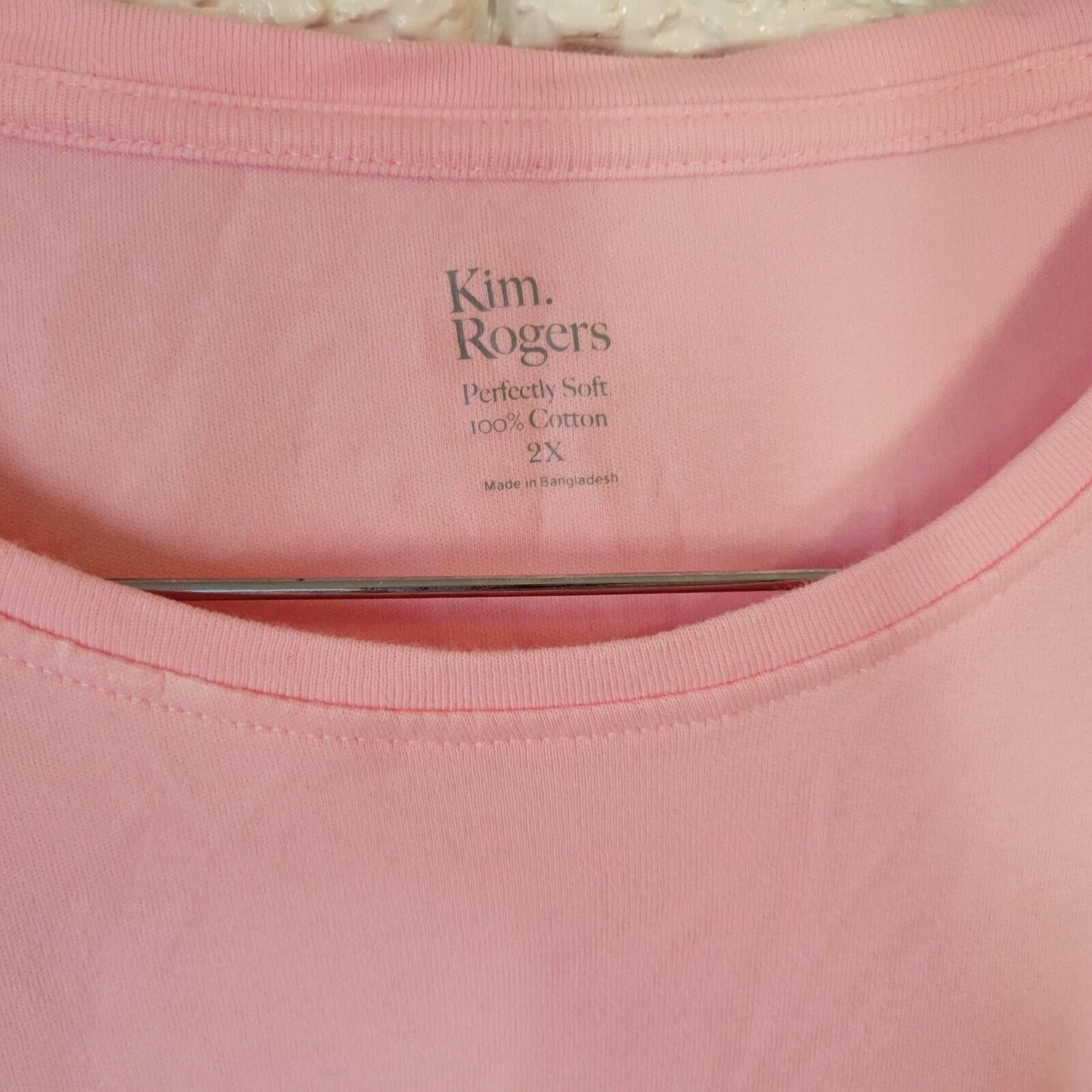 Valentines Day Kim Rogers Womens Top 2X Tee Soft Pink 3/4 Sleeve Love Glitter