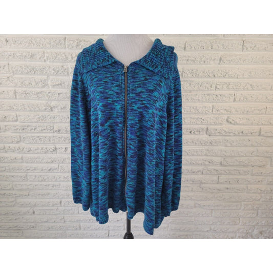 Catherines Womens Sweater 1X Plus  Zip Up Long Sleeve Office Blue Marled Speckle