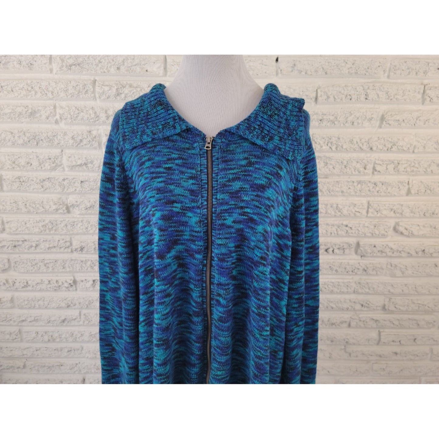 Catherines Womens Sweater 1X Plus  Zip Up Long Sleeve Office Blue Marled Speckle