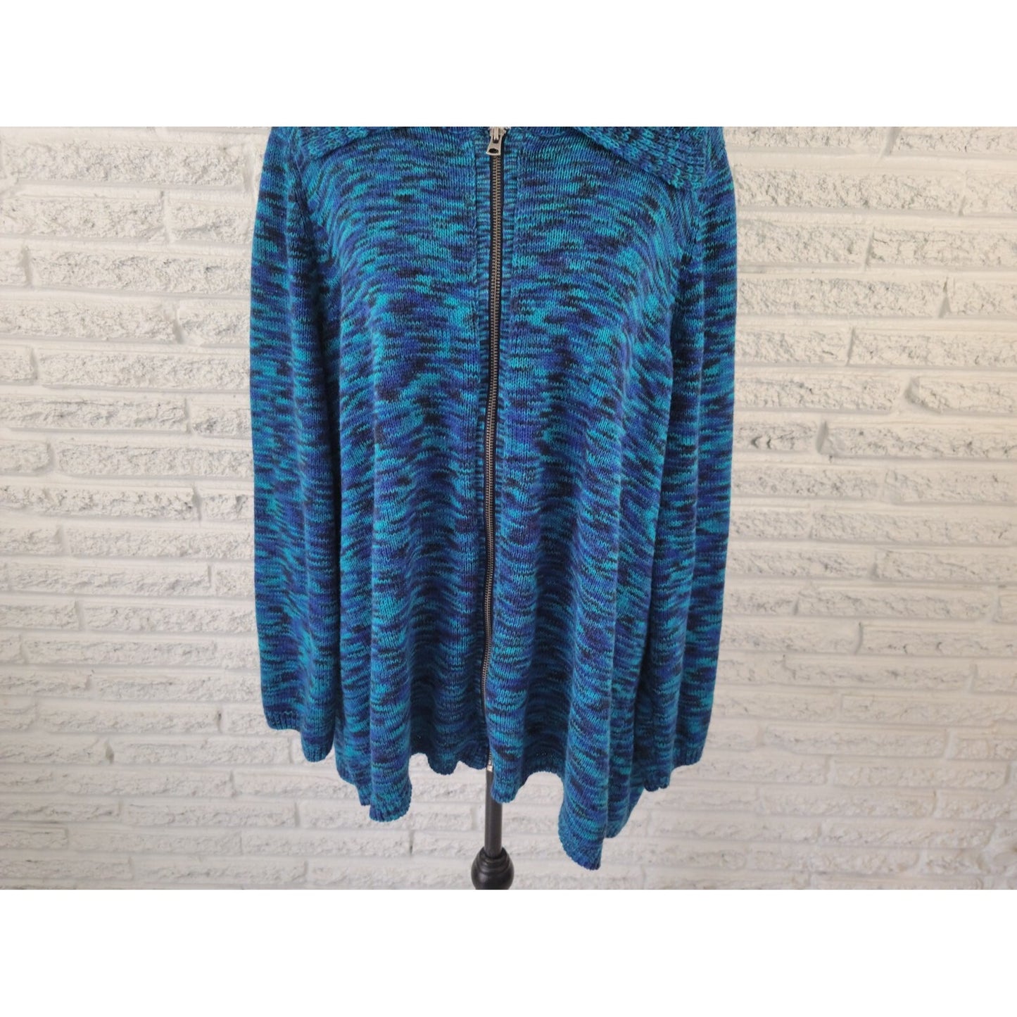 Catherines Womens Sweater 1X Plus  Zip Up Long Sleeve Office Blue Marled Speckle