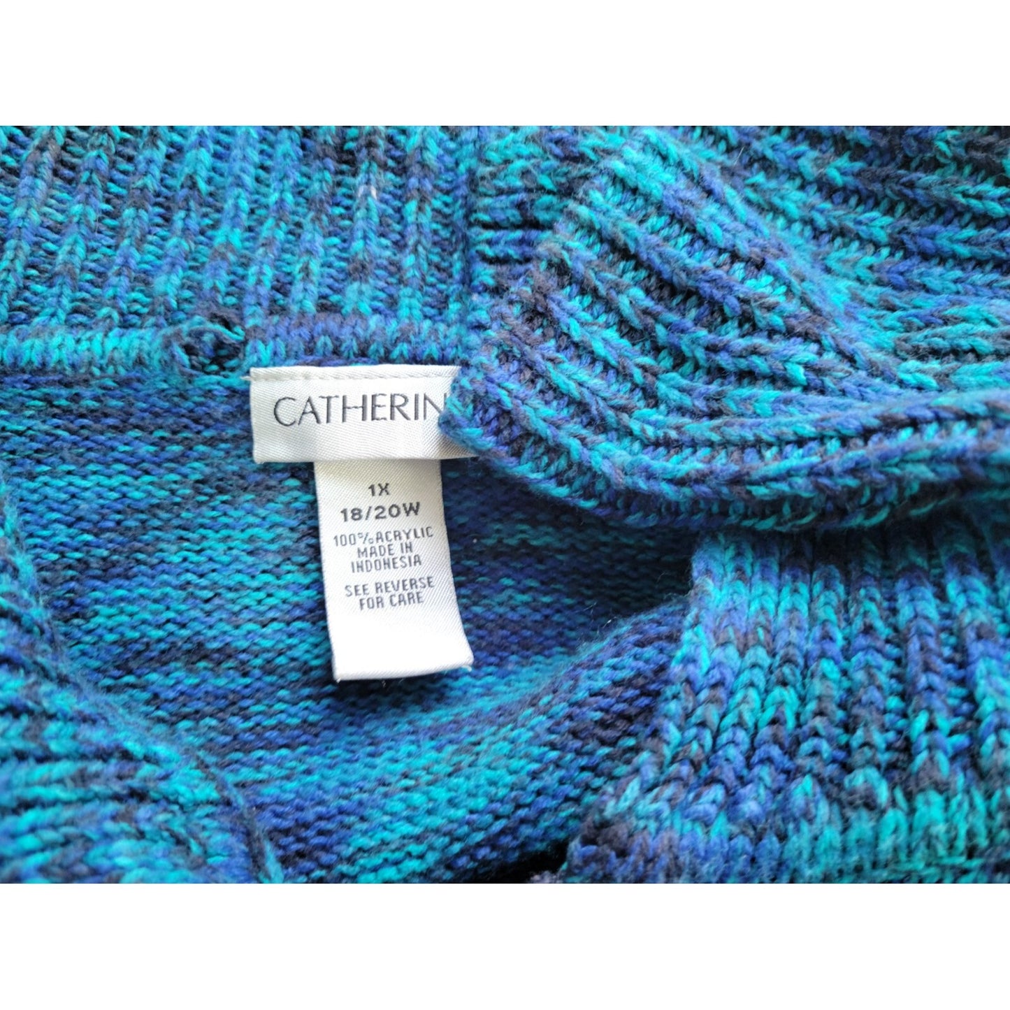 Catherines Womens Sweater 1X Plus  Zip Up Long Sleeve Office Blue Marled Speckle