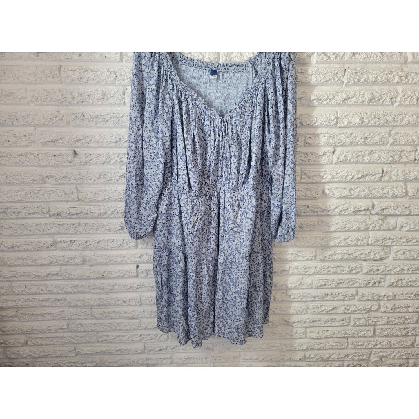 Old Navy Womens Dress 4X On Off Shoulder Fit Flare Casual Blue Paisley Pockets