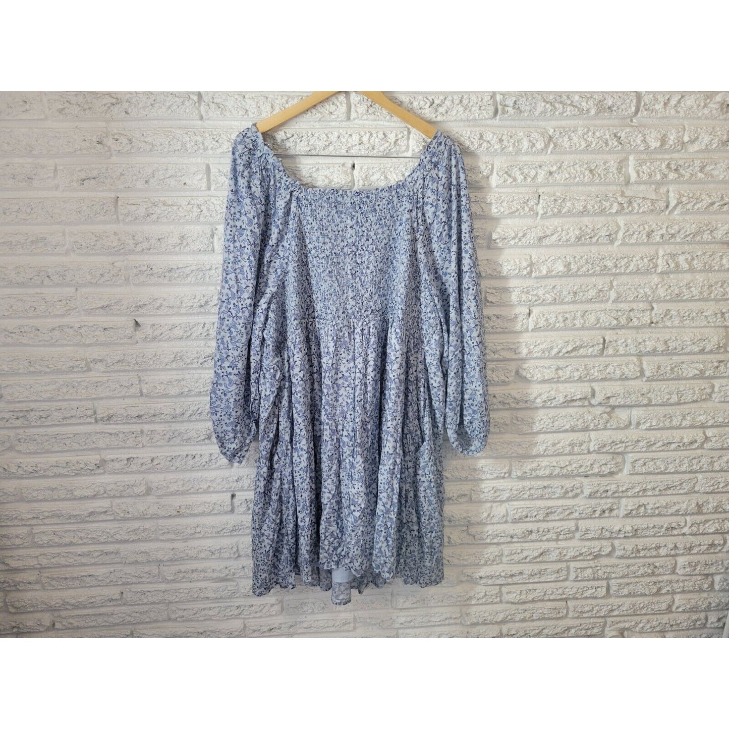 Old Navy Womens Dress 4X On Off Shoulder Fit Flare Casual Blue Paisley Pockets