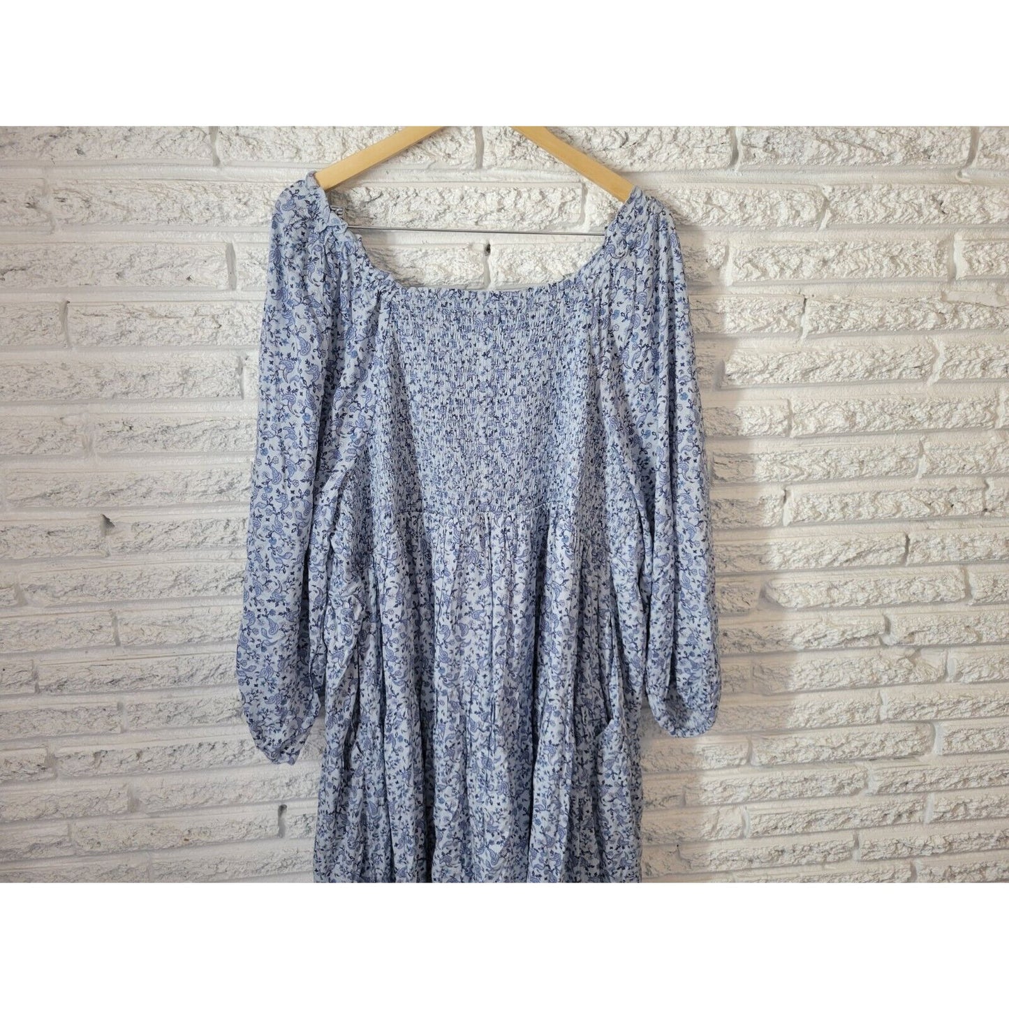 Old Navy Womens Dress 4X On Off Shoulder Fit Flare Casual Blue Paisley Pockets