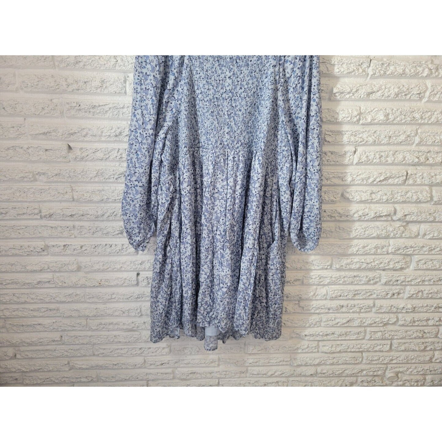 Old Navy Womens Dress 4X On Off Shoulder Fit Flare Casual Blue Paisley Pockets