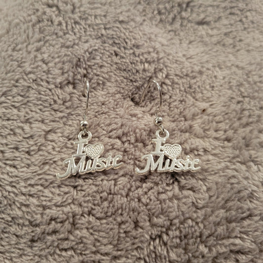I Love Music Womens Earrings One Pair Silver Tone Alloy Band Orchestra Hanging