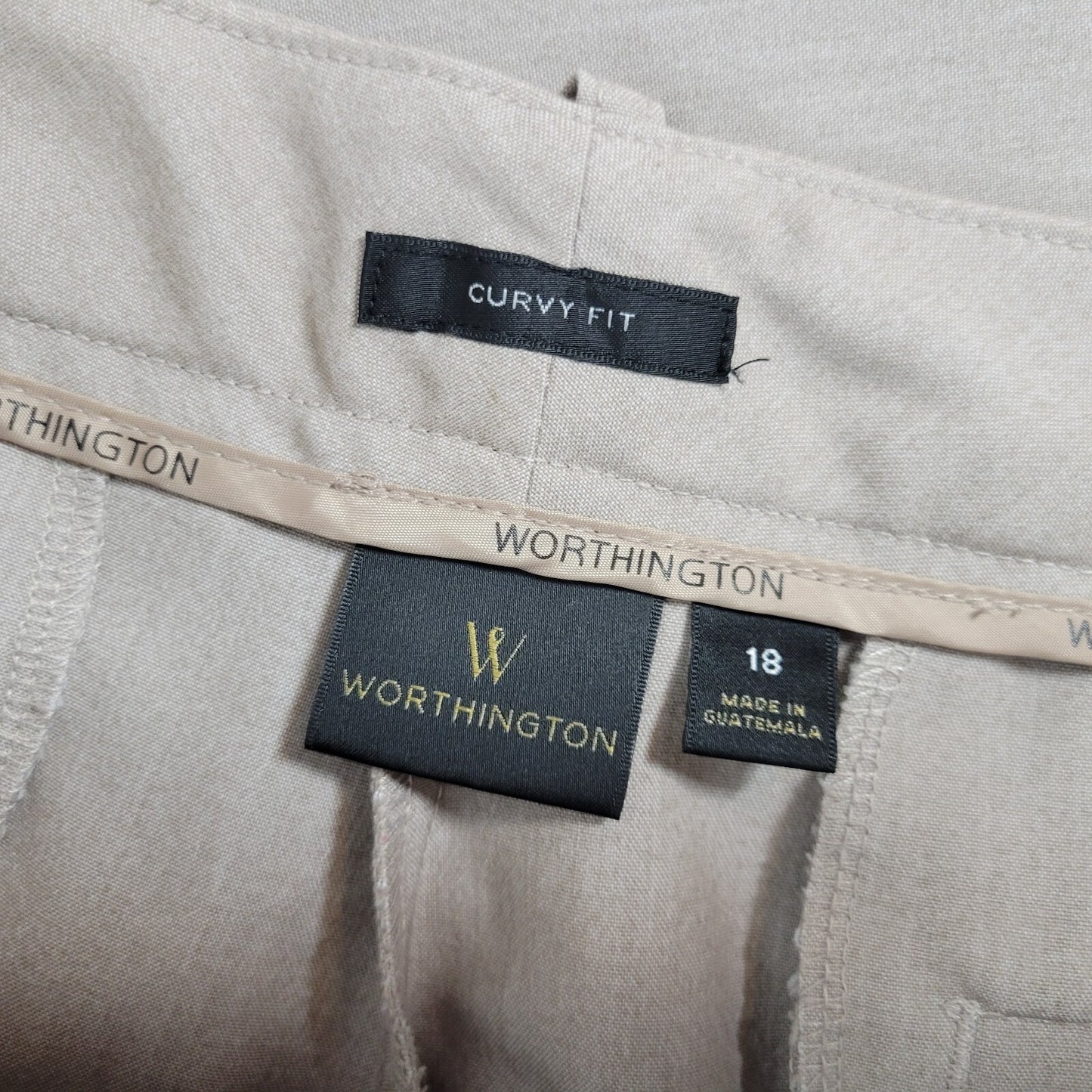 Worthington Curvy Fit Womens Pants 18 Plus Boot Cut Beige Zip Fly Poly Blend