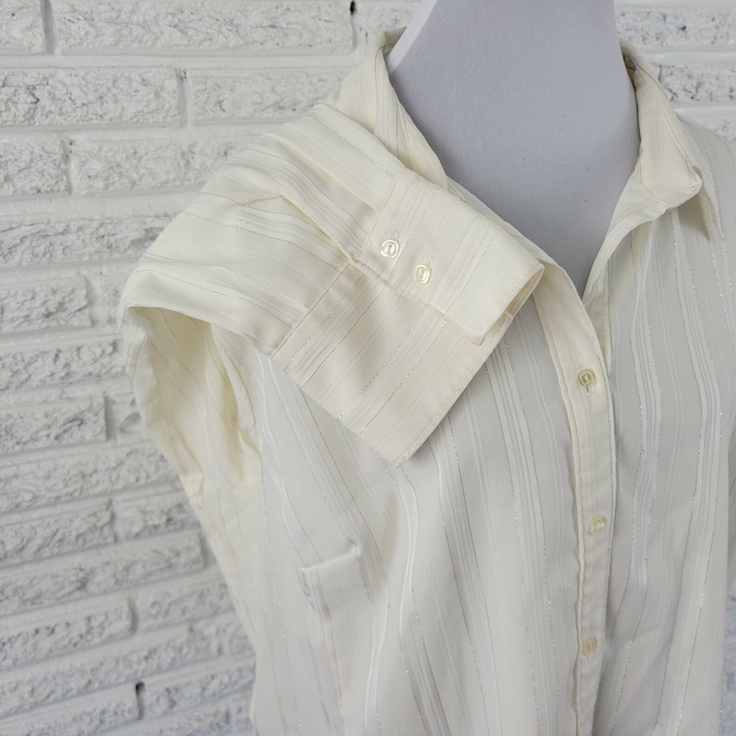 Apt 9 Womens Shirt 3X Plus Button Up Long Sleeves White Striped Metallic Office