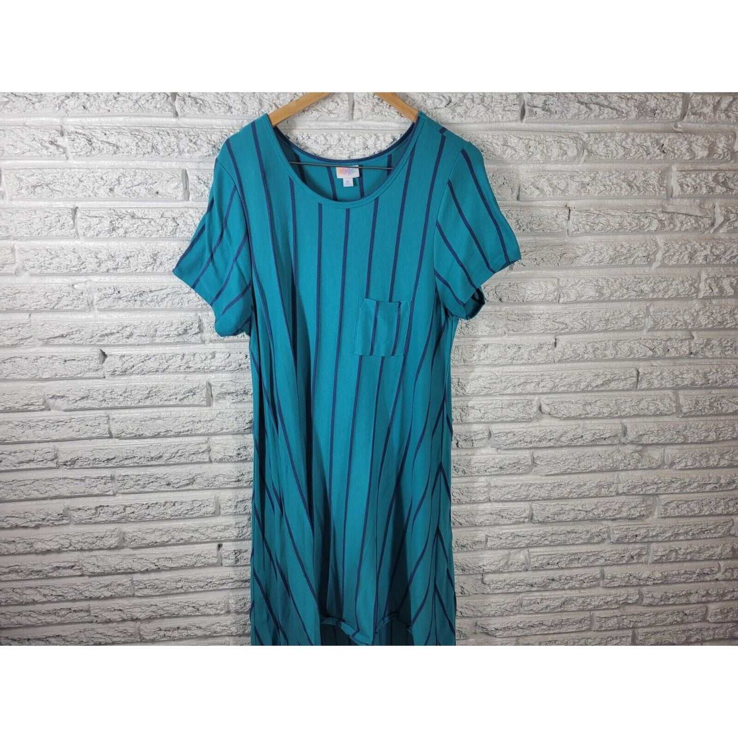 Lularoe Womens Dress Extra Large XL Tee Knit Comfy Asymmetric Blue Stripe Pocket
