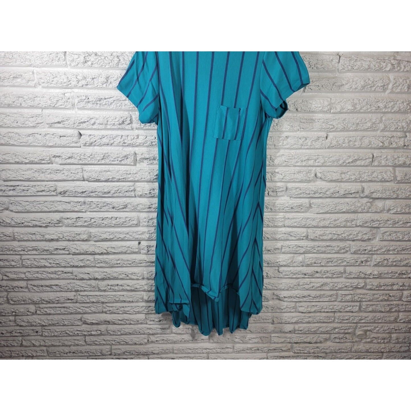 Lularoe Womens Dress Extra Large XL Tee Knit Comfy Asymmetric Blue Stripe Pocket