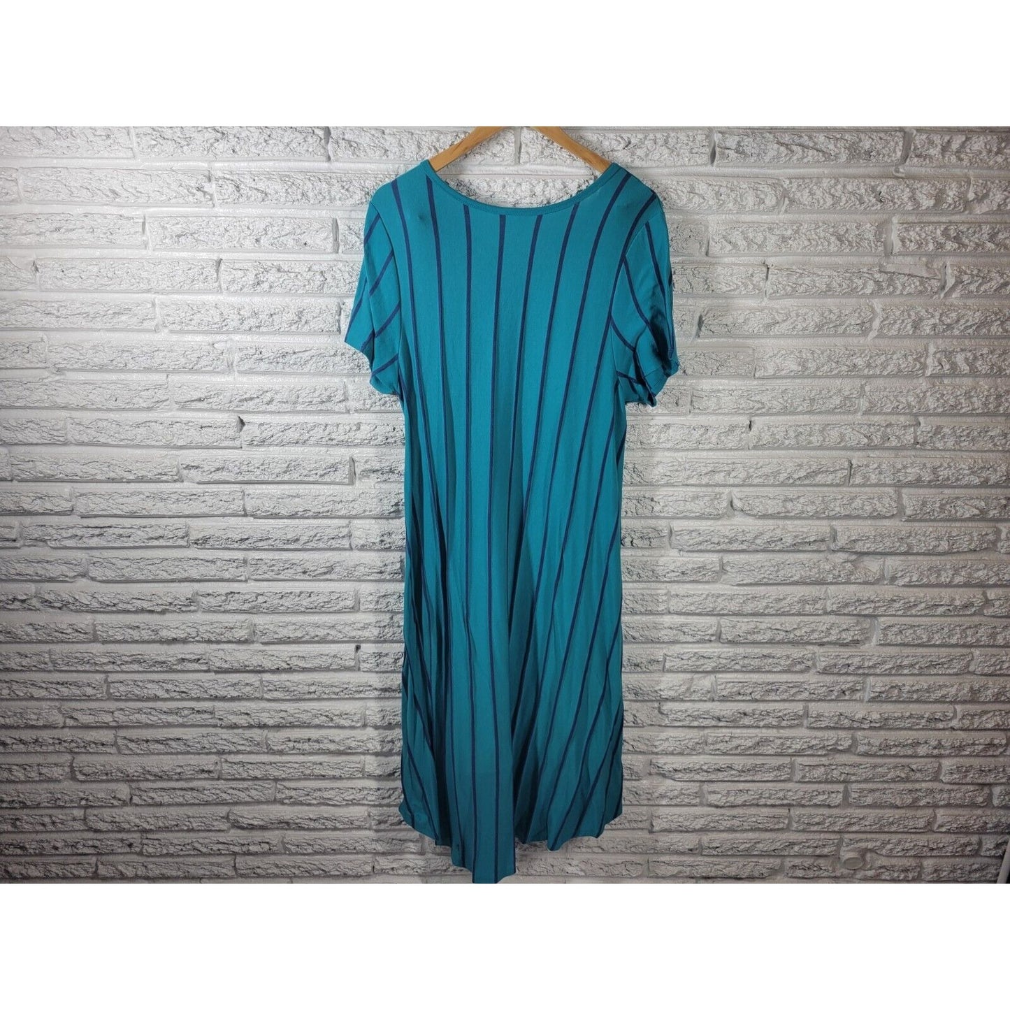 Lularoe Womens Dress Extra Large XL Tee Knit Comfy Asymmetric Blue Stripe Pocket