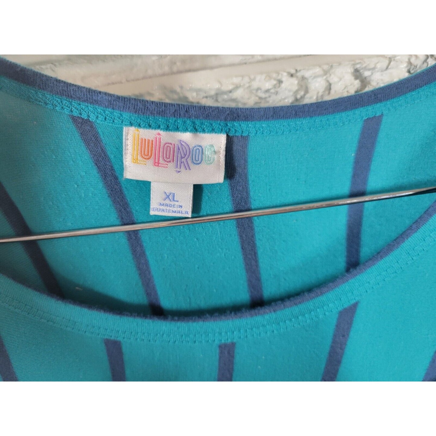 Lularoe Womens Dress Extra Large XL Tee Knit Comfy Asymmetric Blue Stripe Pocket