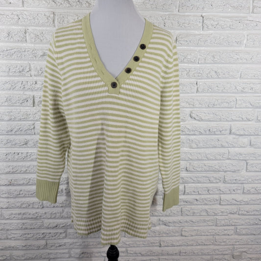 Sonoma Womens Sweater XXL Plus Long Sleeve Green Stripe Button Up Casual Comfy