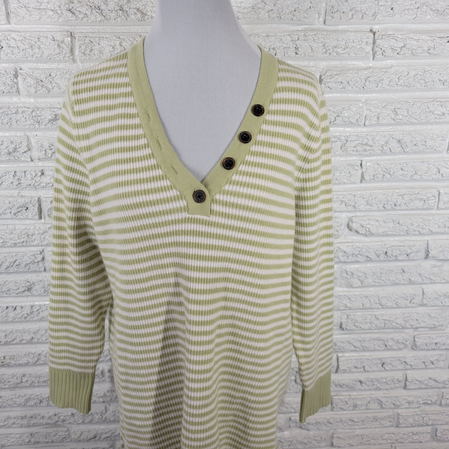 Sonoma Womens Sweater XXL Plus Long Sleeve Green Stripe Button Up Casual Comfy